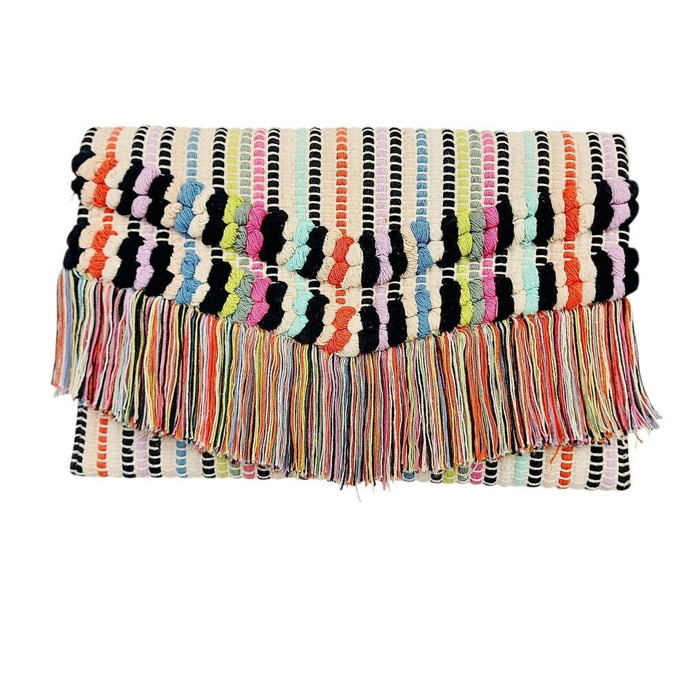 Stella & Dot Taj Clutch Bag Purse Colorful Fringe Boho Chic Hippie Retro